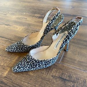 Manolo Blahnik leopard sling backs